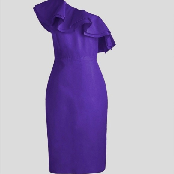 J CREW FAILLE ONE SHOULDER RUFFLE COCKTAIL DRESS IN ATLAS PURPLE - Picture 2 of 16